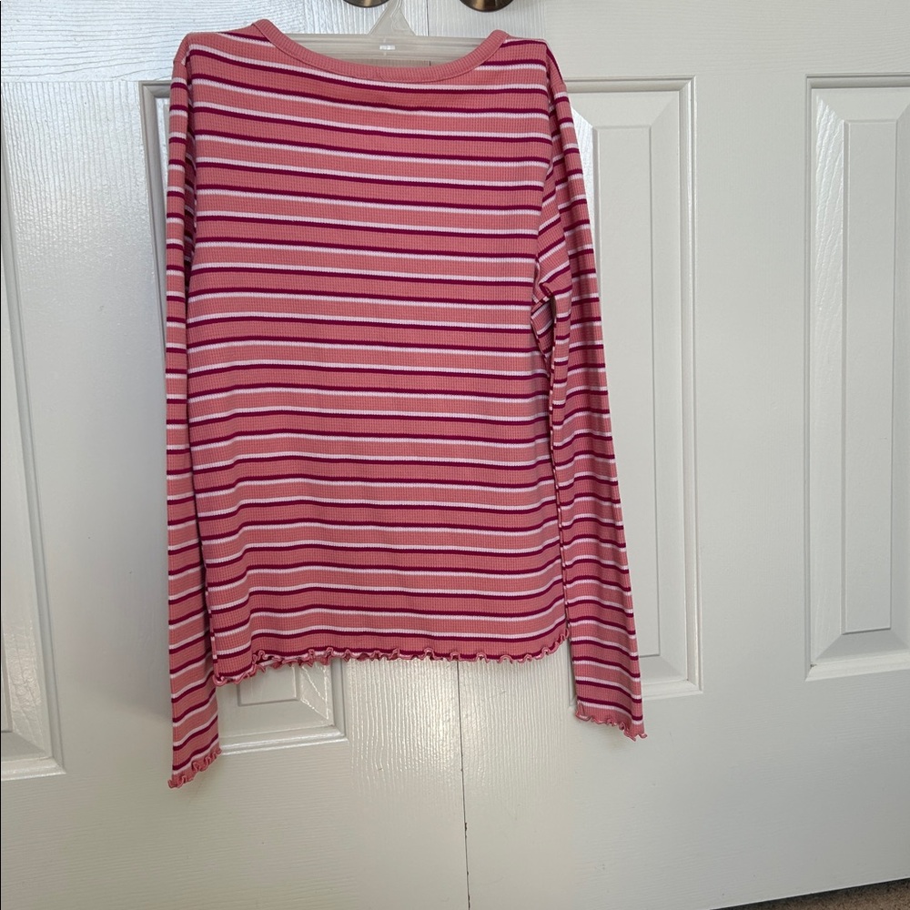 Pink Striped Shirt w/ Ruffled Hems - Picture 6 of 9